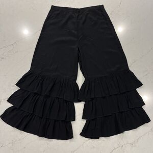Zara Woman‎ Sz M Black Ruffle Tiered Wide Leg Cropped Palazzo Culottes Pants